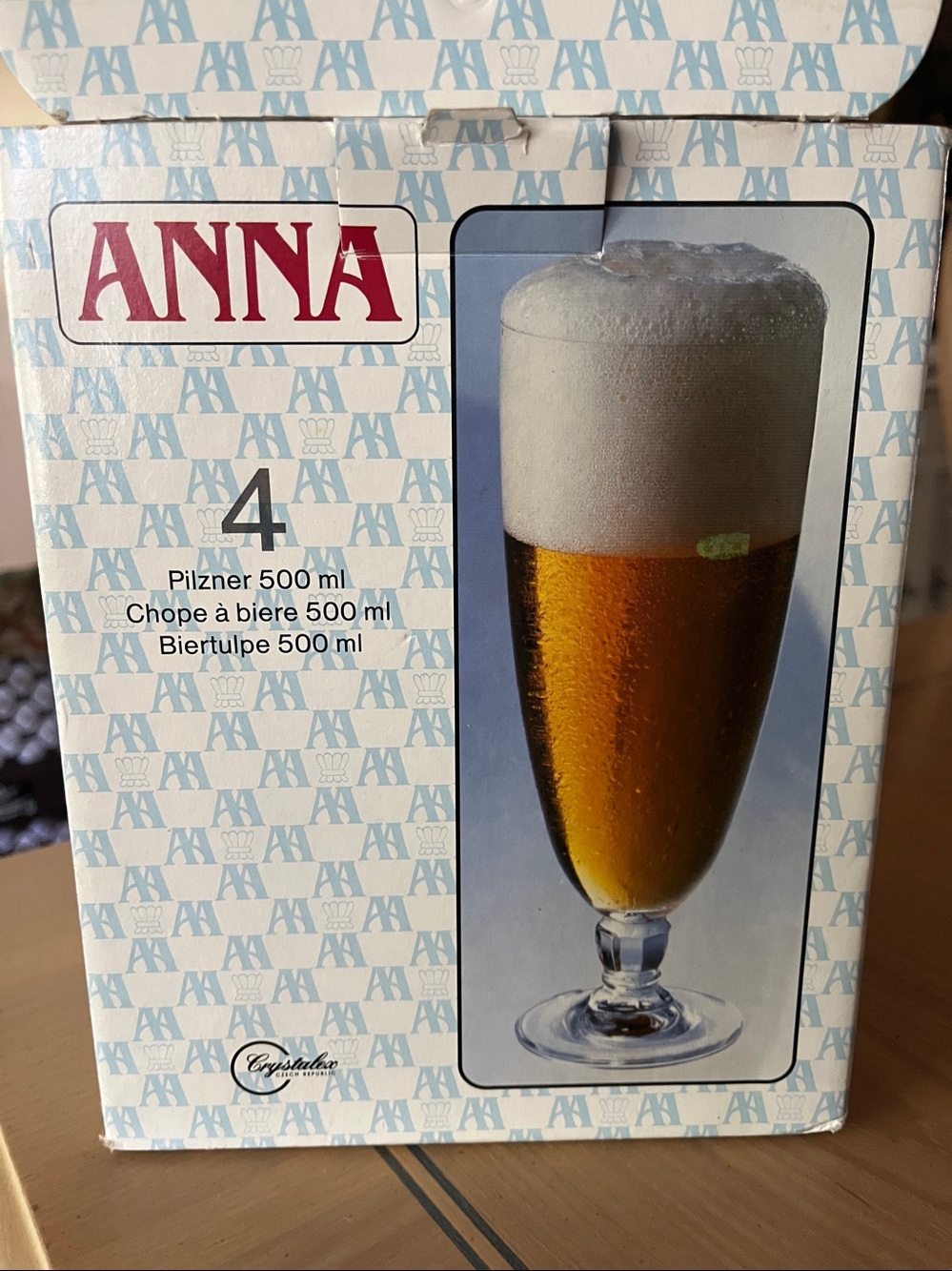 Vintage “ANNA” Crystalex Pilzner Glass set of 4